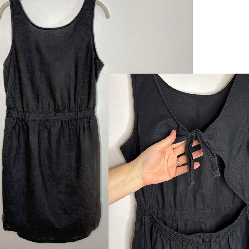 Gap Linen Tie Back Dress Black Short Sundress Sleeveless Resortwear Summer M
